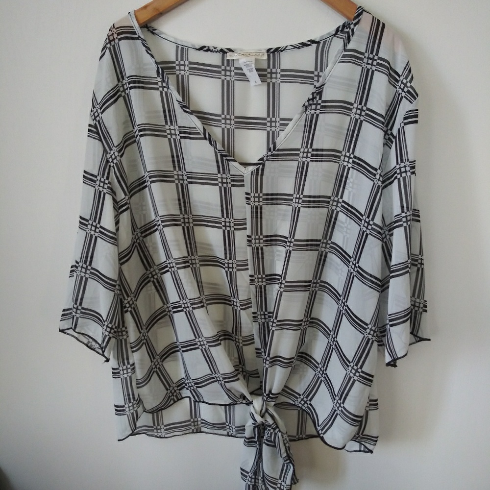 Womens sheer knot tie blouse top plus 2X
